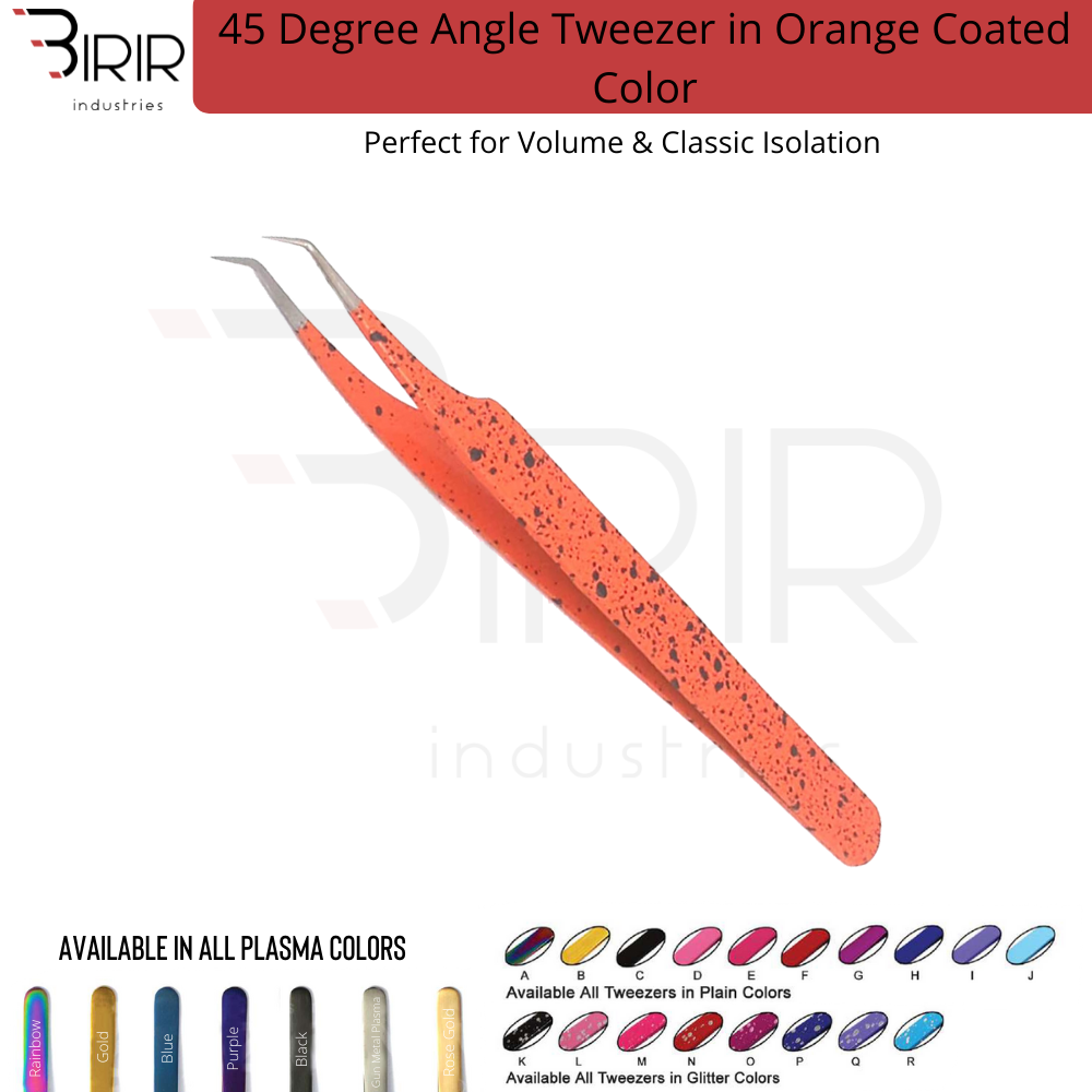 45 Degree Angle Tweezer in Orange Color Coating