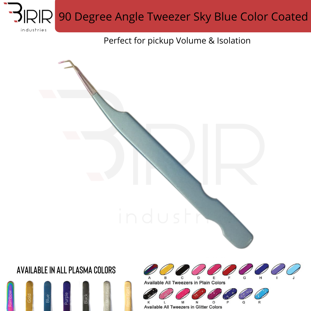 90 Degree Angle Tweezer in Sky Blue Color Coating