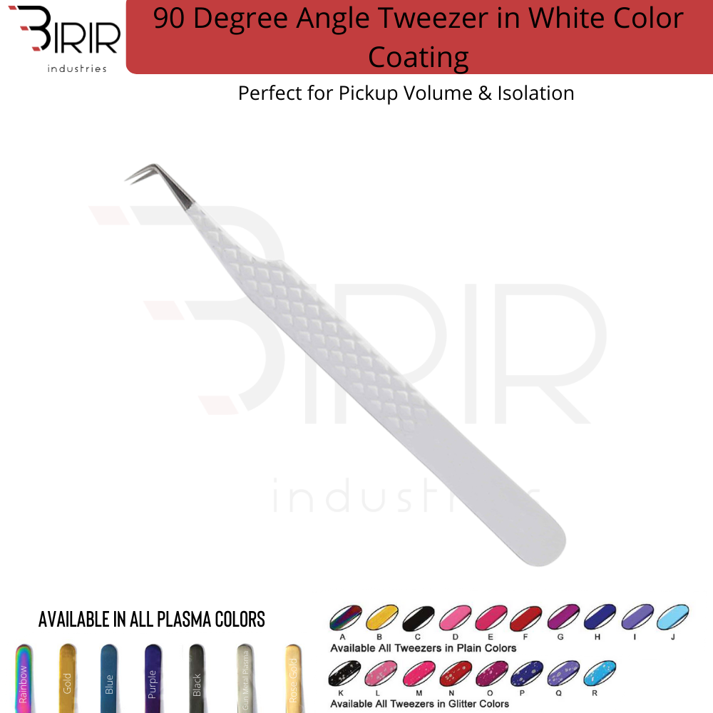 90 Degree Eyelash Extentions Tweezer in White Color Coating