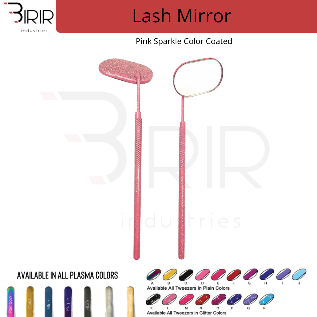 Oval Shape Eyelash Mirror With Pink Sparkle Color Coating