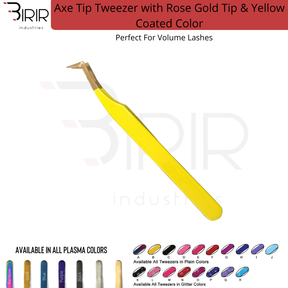 Axe Tip Tweezer With Rose Gold Tip & Yellow Color Coating