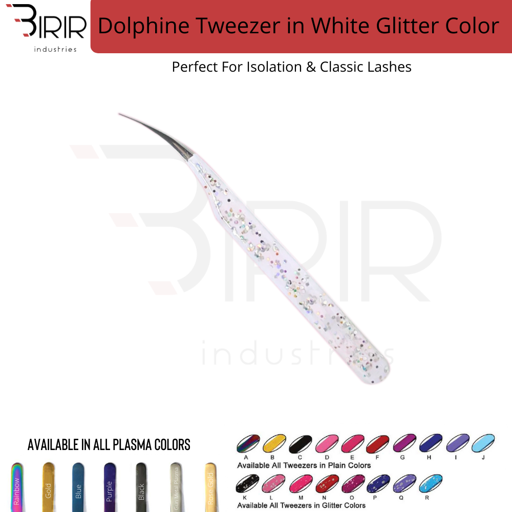Dolphin Tweezer In White Glitter Grip