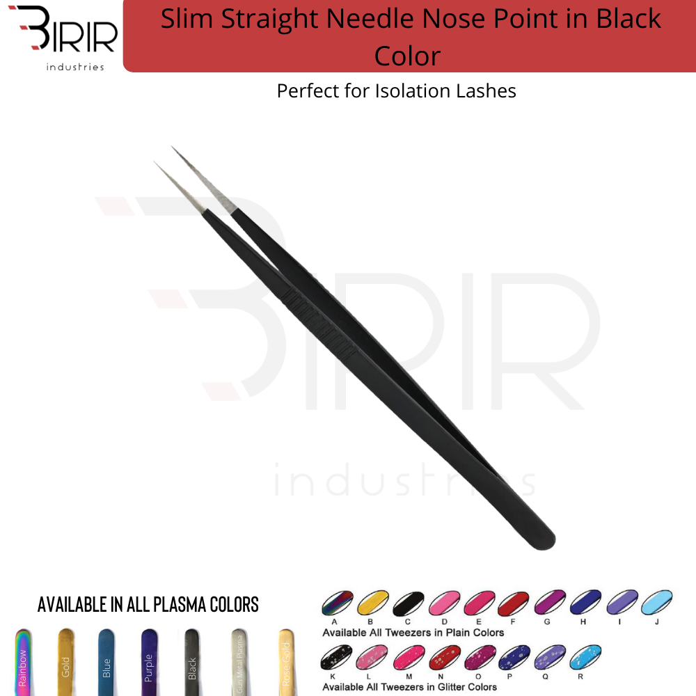 Slim Straight Needle Nose point Tweezer In Black Color Coating